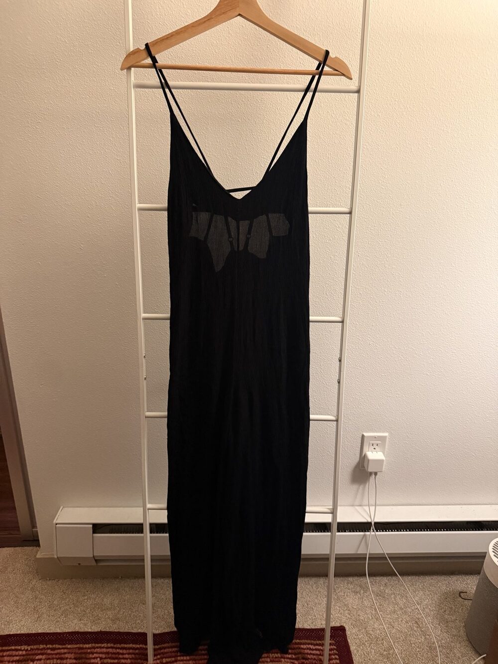 ASOS Black Cami Slip Strappy Open Back Maxi Dress Size 4